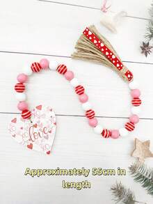 1pc Valentine's Day Beaded Tassel Decor, Eternal Love Pendant, Wooden Beaded Tassel Decor, Holiday Decoration - Multicolor - View 3