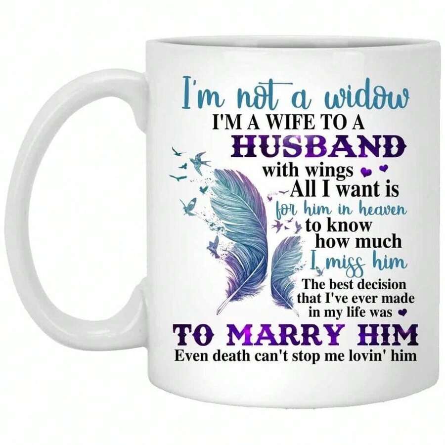 Taza de café conmemorativa para esposo con diseño de alas - Cerámica de 325 ml, aislada, lavar solo a mano - Todas las bebidas y regalos Regalos de Navidad - Blanco - Ver 1