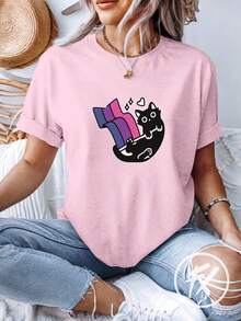 Women's T-Shirt Cat Flag Bi Print LGBTQIA+ REF 3312 Fluxo FX - Màu Hồng baby - Xem 4