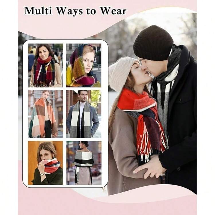Women Scarves - tranh màu hồng và xanh lá cây - Xem 5