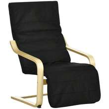 HOMCOM Relaxing Armchair, Rocking Chair With Adjustable Footrest, Linen-Look Lounge Chair, Birch Wood Dining Chair, Black - Black - View 1