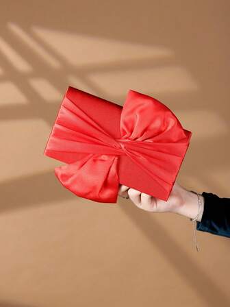 华丽精致的蝴蝶结翻盖手拿包，完美的女士晚宴包，金属链条单肩/斜挎包，适合女士出席派对、婚礼、晚宴和宴会，是派对女孩和女士的理想之选，也是送给女性的最佳礼物。