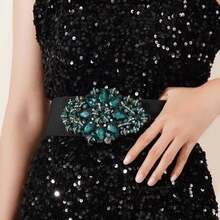 1pc Fashionable & Elegant Green Rhinestone Beaded Elastic Waist Belt, Bohemian Style, Suitable For Robes, Autumn Festivals, Long Dresses, Underskirts, Formal Gowns, Suitable For Students, Casual Women, Business Casual Ladies, And Christmas/Halloween Party Gifts - Green Rhinestones - View 5