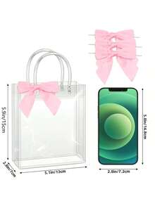 10 piezas Bolsas de regalo de plástico transparente con lazo de cinta, tamaño aproximado de 15x13x7cm (5.9x5.1x2.8 pulgadas), reutilizables, adecuadas para bodas, cumpleaños, baby shower, regalos de boda, obsequios para fiestas nupciales, decoraciones de pasteles, embalaje, decoraciones de fiesta - Rosa Pálido - Ver 4