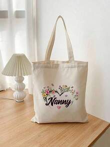 1-2 piezas "Mejor niñera para siempre" Bolsa de lona impresa con diseño de corona, plegable, reutilizable, bolsa unisex, bolsa de compras de hombro de color beige de moda, de poliéster duradero, lavable a máquina, regalo perfecto con tema de agradecimiento - Multicolor - Ver 15