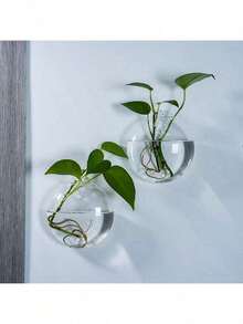 壁挂式玻璃生态瓶套装 - 自浇水水培种植箱，适用于家庭办公室装饰，手工圆形水晶花瓶 - 無色 - 查看 10