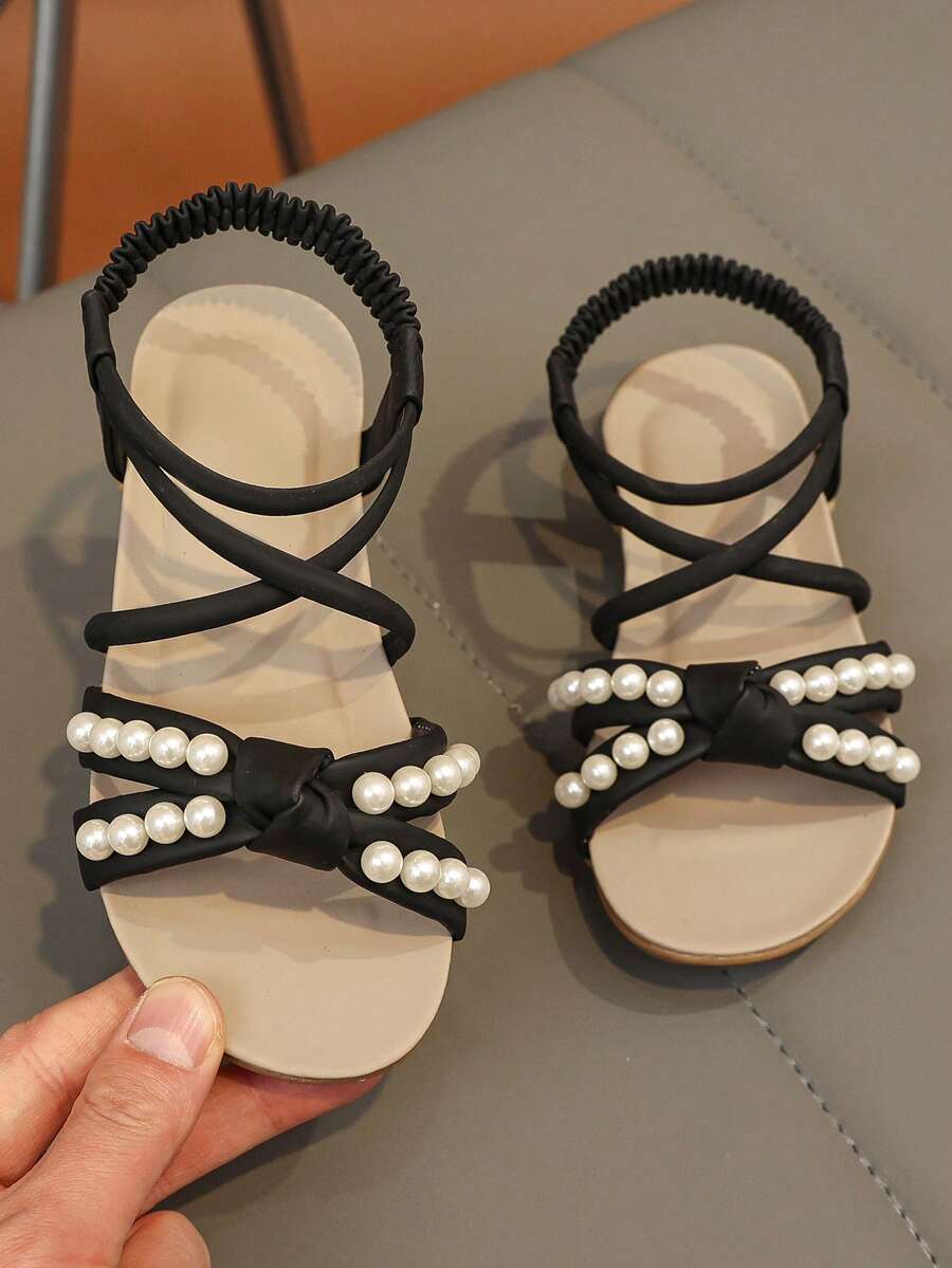 1 Pair Retro Open Toe Sandals For Kids, Summer New Fashion Breathable Slip-On Beach Shoes, Soft Sole Anti-Slip - Black - View 1