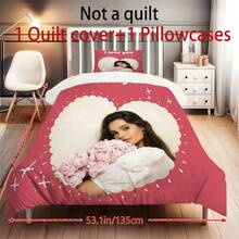 Dekoracje walentynkowe. 2/3-częściowy zestaw pościeli z personalizowanym obrazkiem, różowy komplet pościeli, 1 poszwa na kołdrę i 1-2 poszewki na poduszki, narzuta w rozmiarze king-size, prześcieradło, miękki, przyjazny dla skóry poliester, nadaje się do prania w pralce, czyszczenia chemicznego. Nadaje się do dekoracji domu i sypialni, personalizowanych prezentów, wystroju pokoju, pościeli podwójnej. - Wielokolorowe - Zobacz 14