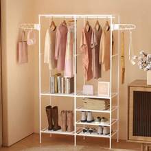 1 szt. Nowoczesny wielofunkcyjny metalowy wieszak na ubrania z półką na buty – wolnostojący organizer do przechowywania ubrań, odpowiedni do sypialni, biura i przedpokoju