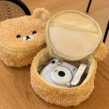 Cute Bear Makeup Bag – 3D Small Plush Teddy Design, Portable Cosmetic Pouch For Women And Girls, Organizer For Brushes, Lipsticks, And Beauty Essentials, Brown - mặc định - Xem 4