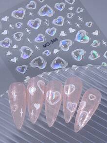 2片装激光爱心泡泡美甲贴纸，爱心泡泡混合设计，爱心星星全息美甲贴花，自粘可爱泡泡美甲装饰，适合女性和女孩沙龙DIY美甲。 - 彩色 - 查看 6