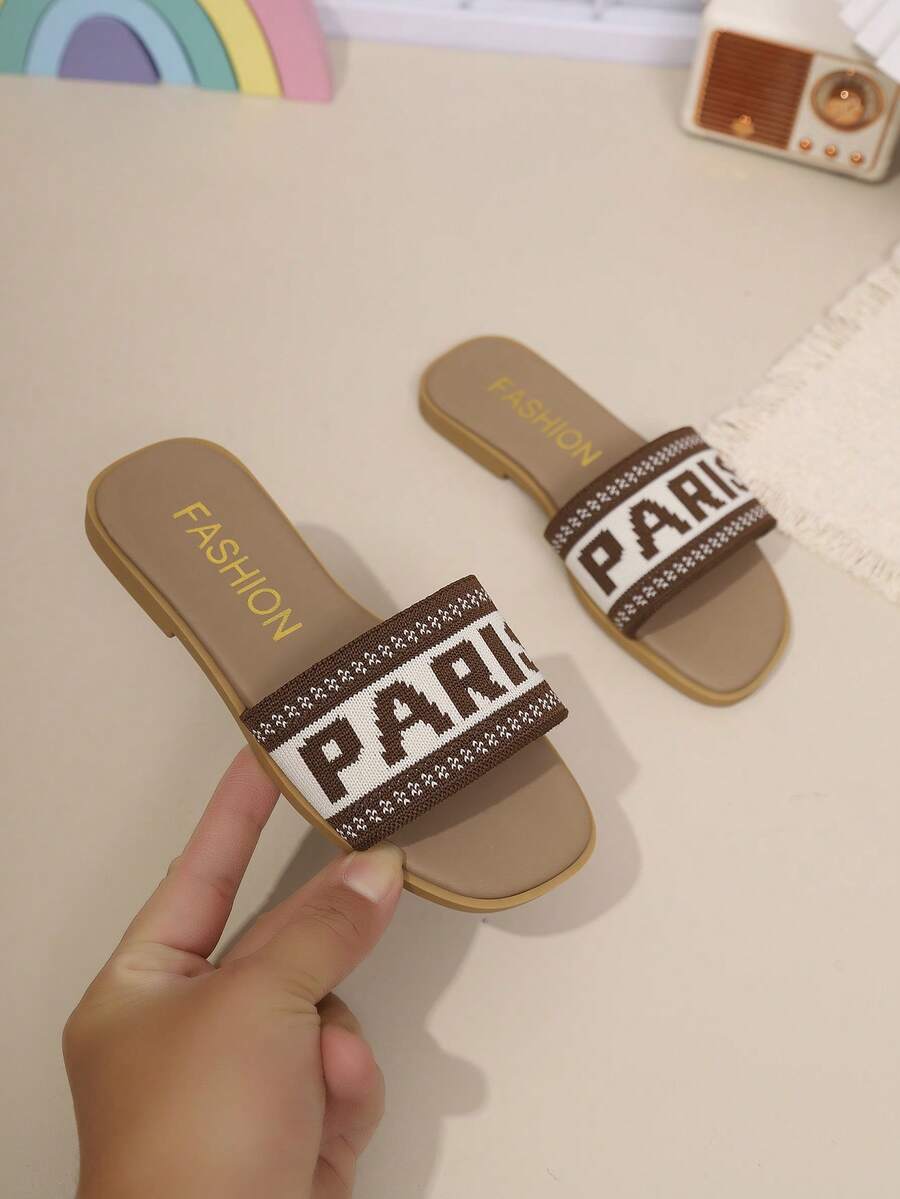 1双女童字母针织凉鞋，软底防滑儿童休闲户外拖鞋，夏季