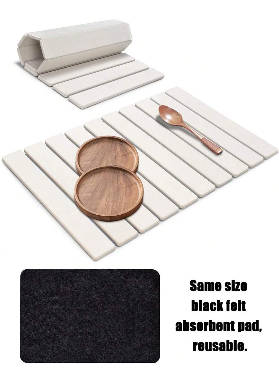 1pc Foldable Silica Gel Dish Drying Mat With Absorbent Pad - Multifunctional Kitchen Drainer Mat, Sturdy & Non-Slip, Also Suitable As Bathroom Countertop Coaster & Splash Guard, Quick Drying, Great Mother's Day Gift - Multicolor - View 1