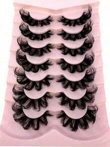 7 Pairs Russian Style Thick Classic Cat Eye Faux Mink Eyelashes, Natural DD Curly & Fluffy False Lashes, Criss-Cross Lengthening & Volumizing Synthetic Mink Lashes, Create Natural Makeup Look - Black - View 1
