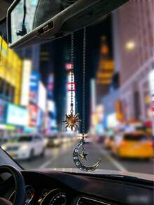 Handmade Charming Decorative Sun & Moon Rearview Mirror Accessories, Lovely & Beautiful Car Accessories For Women