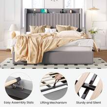 SHA CERLIN Full/Queen/King Size Lift Up Storage Bed Frame/Charging Station/USB,Type-C Port/Storage Headboard/Velvet Upholstered/Hydraulic Support/No Box Spring Needed/Noise Free/Grey - Xem 3