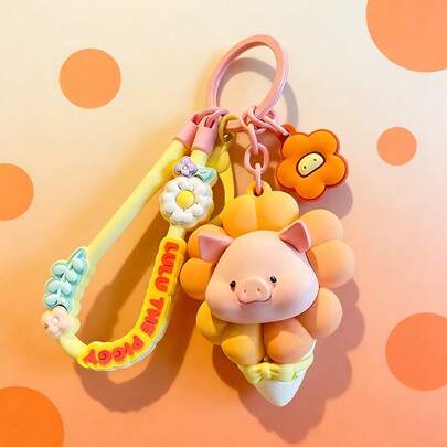 Official Peppa Pig Floral World Series Keychain - Adorable Cartoon Pig Collectible Bag Charm, Soft Plush Rubber Keyring, Portable Handbag Car Decor, Perfect Birthday Holiday Gift For Kids, Teens, Girls Fans, Exclusive Floral Theme Cute Keychain