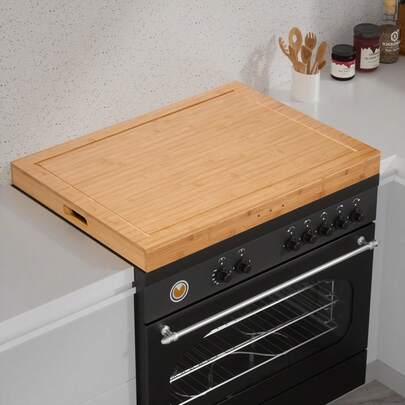 Bamboo Stove Cover For Gas & Electric Burners, 29.21"X21.22"X2.12'' (Inner) Noodle Board With Handles, Cutting Board With Juice Groove, Serving Tray (Natural Bamboo)