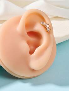 1pc Gold Plated Earring, 20g, Multi-Element Design With Heart, Butterfly, Flower, Star, Cross Shapes, Inlaid Zirconia, Valentine's Day Gift - Gold - View 33