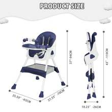 Piorlado Adjustable Height Children's High Chair  Portable Foldable Baby High Chair With Large Antislip Pad & Toy Rack Easy To Clean Feeding For Babies Infants Toddlers - 藍色 - 查看 2