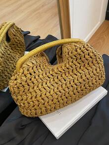 BAILEE New Handmade Woven Straw Clutch Bag, Suitable For Shopping, Casual Outings, Vacations, Gatherings And Parties, Straw Bag ,Holiday - Coffee Brown - View 8