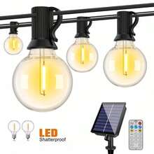 1 zestaw zasilanych energią słoneczną, zdalnie sterowanych lampek G40, 25 stóp (25 lampek) / 32 stopy (20 lampek), wodoodpornych, do namiotów kempingowych, ogrodu, na patio, korytarza, na święta, na wesele