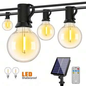 1 Set Solar Powered Remote Control G40 String Lights, 25ft 25 Lights/32ft 20 Lights, Waterproof For Outdoor Camping Tent, Garden, Patio, Corridor Decor, Holiday, Wedding Venue Lighting