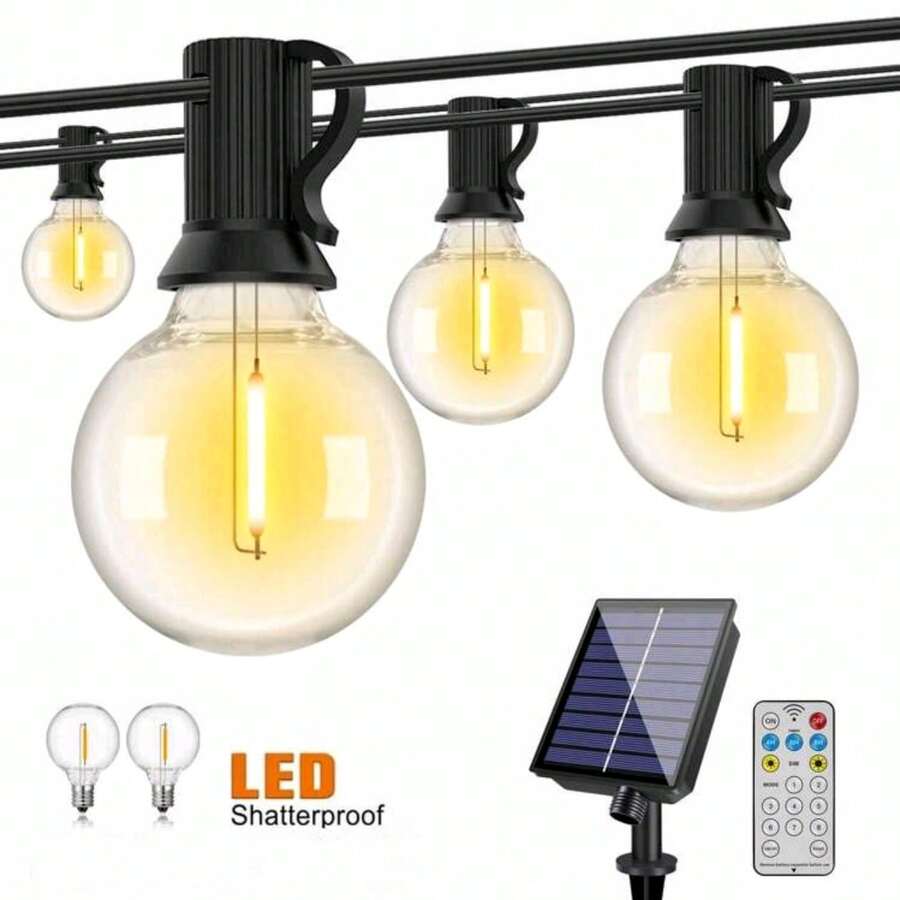 1 zestaw zasilanych energią słoneczną, zdalnie sterowanych lampek G40, 25 stóp (25 lampek) / 32 stopy (20 lampek), wodoodpornych, do namiotów kempingowych, ogrodu, na patio, korytarza, na święta, na wesele