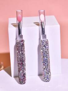 Diseño de mango con diamantes de colores múltiples, Pincel de labios, Herramienta de pincel de silicona para labios, Pincel aplicador de lápiz labial, Con tapa protectora, Adecuado para brochas de maquillaje, aplicadores de mascarilla labial, sombra de ojos, pincel de labios para aplicar máscara facial, lápiz labial y brillo de labios.
