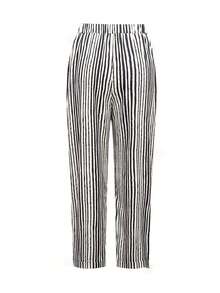 Women's Striped Elastic Waist Tapered Pants With Slant Pockets And Drawstring, Casual Versatile, Spring/Autumn Drawstring Pocket Sweatpants, Black & White Striped Regular Fit, Everyday Casual Wear - Black and White - View 2