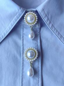 2 Pcs/Set Elegant Pearl Geometry Button Covers, Shirts Button Cover Clip On Button Covers Fashion Crystal Cufflinks Cover, Suitable For Tuxedo And Wedding Dresses Decoration