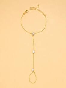 1pc Sparkling Crystal Chain Linked Finger Hand Chain, Women's Fashion Party Hand Jewelry, Jewelry Accessories, Minimalist Jewelry