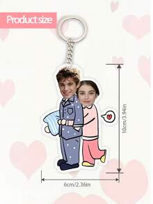 1pc Customized Couple Photo Keychain - Personalized Cartoon Character Keyring With Heart-Shaped Ring | Romantic Couple Gift, Suitable For Anniversary, Valentine's Day Or Daily Use | Customizable Face Printed Acrylic Keychain (Couple Exclusive Design) - Multicolor - View 2