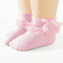 5/1 Pair Bowknot Lace Ruffle Baby Girl Socks, Multi-Color Princess Style Socks Suitable For Infant Girls, Soft Breathable Ruffle Socks Suitable For Toddler Girls - Multicolor - View 6