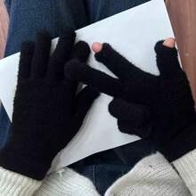 1 Pair Unisex Solid Color Casual Soft Elastic Touchscreen Gloves, Warm And Windproof, Suitable For Office, Touchscreen, Writing For Students, Autumn/Winter - Multicolor - View 3