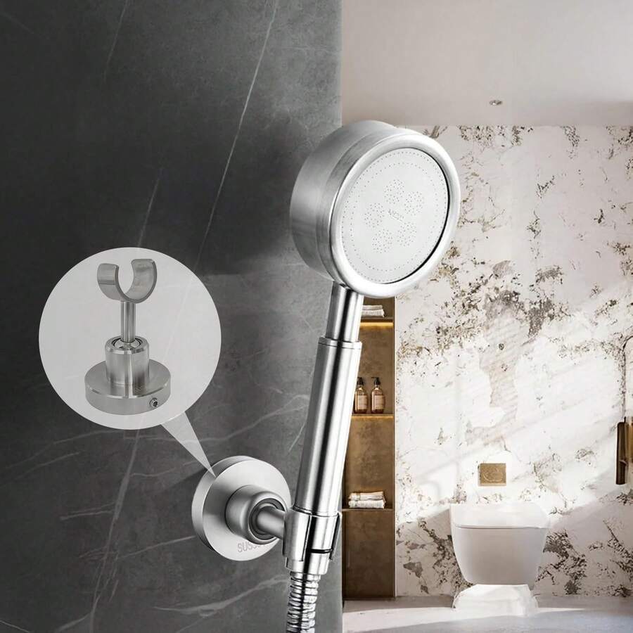 1pc 360° Rotatable Stainless Steel Shower Head Holder, Sturdy And Durable, Requires Drilling