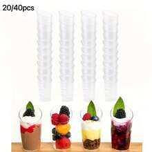 20/40个装圆柱形斜边派对甜点杯，透明甜点杯 - 防漏、可重复使用、可堆叠，适用于婚礼、派对、活动、聚会、餐厅、新年、情人节等场合 | 甜点杯、慕斯杯 - - - 查看 7
