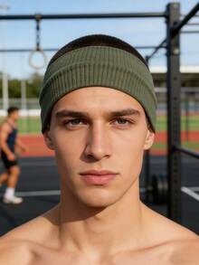 1-5条装男士纯色10厘米针织宽运动头带，吸汗透气，适合户外跑步、骑行、篮球、足球、网球、羽毛球等运动，可作头带使用。 - 彩色 - 查看 3