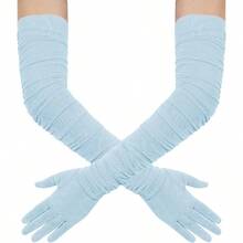 Women's Long Stretchy Ruched Mesh Tulle Sheer Gloves Costume Opera Party 1920's Dance Gloves - 淺藍色 - 查看 1