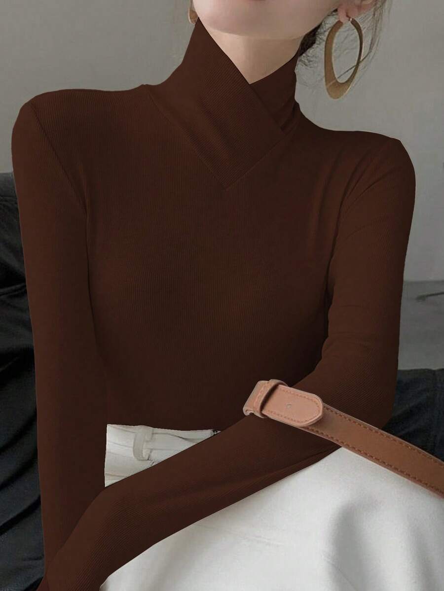 Áo lót nữ cổ chéo dệt kim màu trơn, thích hợp mặc công sở, hàng mới về mùa xuân, phong cách thường ngày.