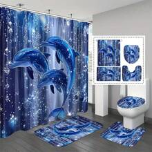 1/4 piezas Juego de cortina de baño con delfín, cortina de ducha impermeable con estampado de delfín, adecuada para habitación, hogar, hotel, lavable a máquina - Multicolor - Ver 21