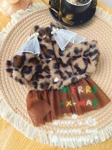 Christmas Leopard Print Thick Warm Mesh Studded Pet Cat Dog Dress - Multicolor - View 4