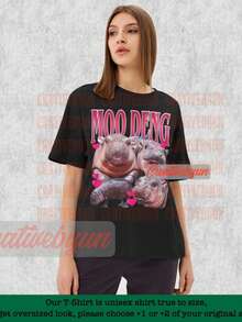 Moo Deng Shirt, Moo Deng Vintage Shirt, Moo Deng Fan Shirt, Moo Deng Homage Tshirt - 黑色 - 查看 1