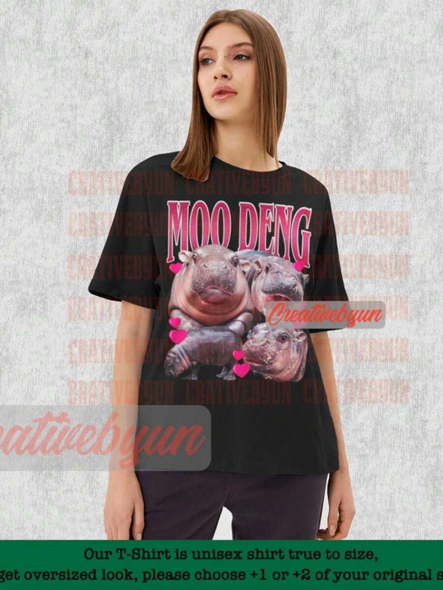 Moo Deng Shirt, Moo Deng Vintage Shirt, Moo Deng Fan Shirt, Moo Deng Homage Tshirt - 黑色 - 查看 1