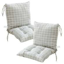 YQQ Colchón Para Silla Exterior Cojines de silla al aire libre de 2 piezas almohadillas silla baja a cuadros grises con corbatas almohadillas asiento en espesas suaves2179 - como en la foto - Ver 1