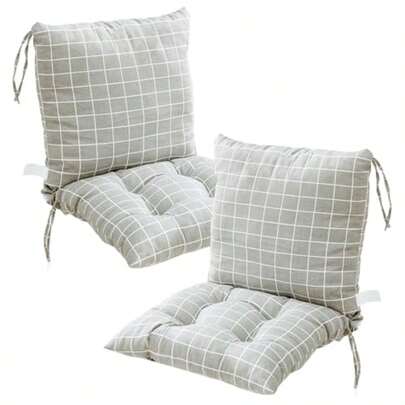 YQQ Colchón Para Silla Exterior Cojines de silla al aire libre de 2 piezas almohadillas silla baja a cuadros grises con corbatas almohadillas asiento en espesas suaves2179