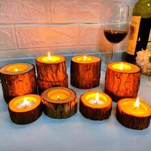 3个木质烛台 - 天然木纹设计，优雅的桌面装饰，适用于婚礼、生日、情人节、节日等场合，非常适合放置蜡烛和茶蜡。