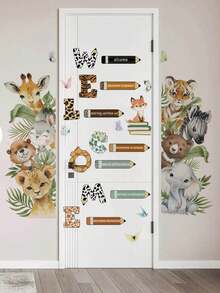 3片装 - 30厘米*90厘米/片 卡通动物欢迎墙贴，非常可爱，动物种类多样，适用于婴儿房、走廊、入口、卧室和客厅