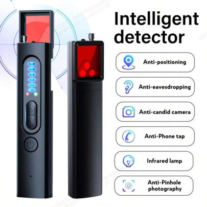 Hidden Camera Detector Portable Hotel Anti-Peeping. Anti-Eavesdropping Camera Detector. Wireless Signal GPS Anti-Tracking Detector, 5-Speed Adjustment, Long Standby, And Charging Through USB. It Is Small And Portable, Which Is Very Suitable For Privacy Protection. Used In Anti-Candid, Anti-Tracking, Hotel Security, Holiday Gifts.