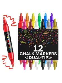 أقلام طباشير سائلة جديدة من Flysea ب- 12/8 ألوان، رأس مدبب وطرف رصاصي، مناسبة للسبورات - أقلام محو جافة نابضة بالحياة، قابلة للمسح، مناسبة للسبورات البيضاء والسبورات والنوافذ والزجاج والسيارات وما إلى ذلك - متعدد الألوان - مشاهدة 1